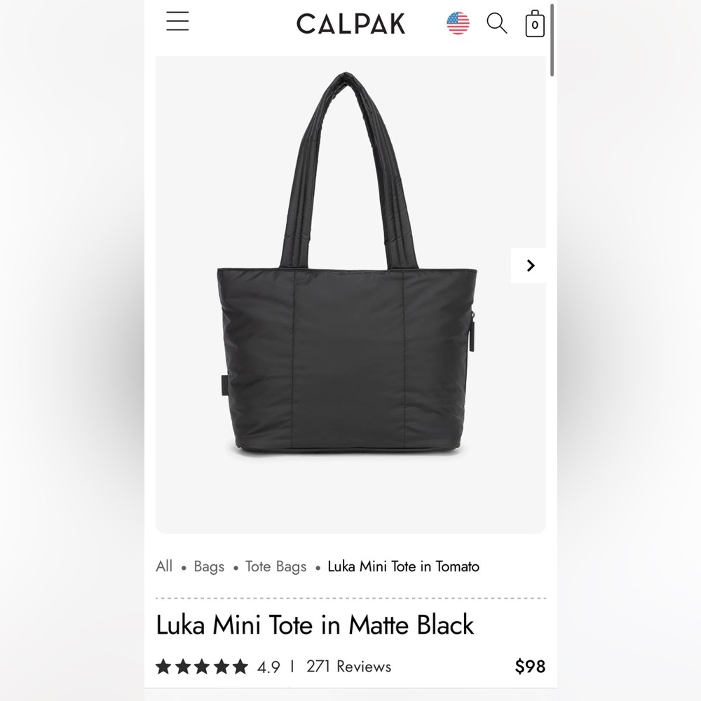 NWT Calpak Luka Mini Tote Matte Black - Picture 2 of 5